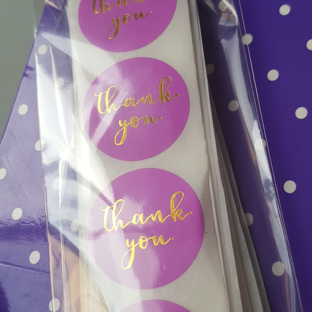 100 pcs Pink/Purple Gold Thank You Stickers 1"